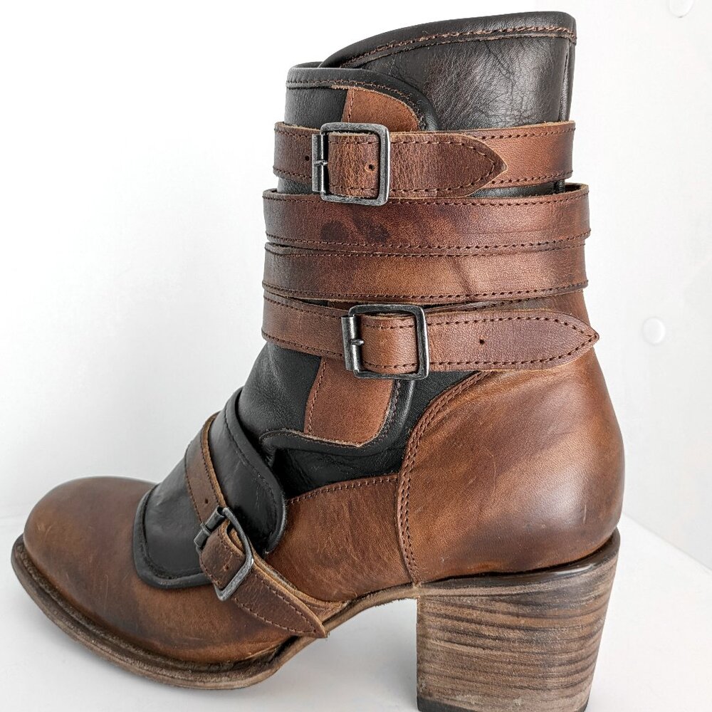 Freebird Darlin Cognac Size 11 Leather Strappy Ankle Boots Square Toe - Picture 5 of 14